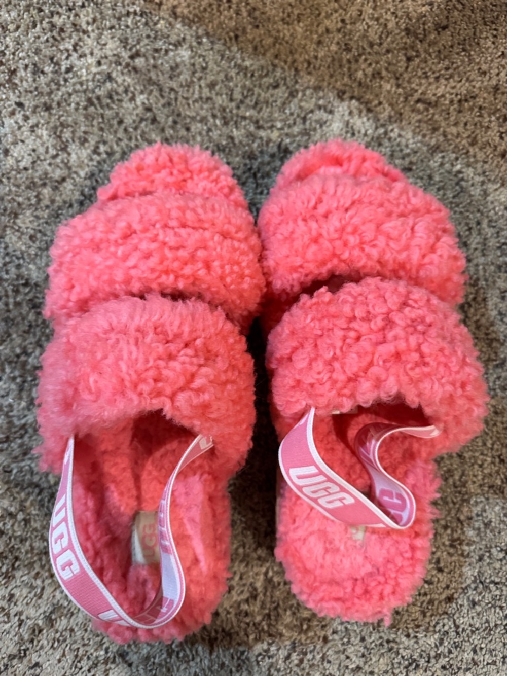 UGG Coral Pink Double-Band Shearling Slide Slippers